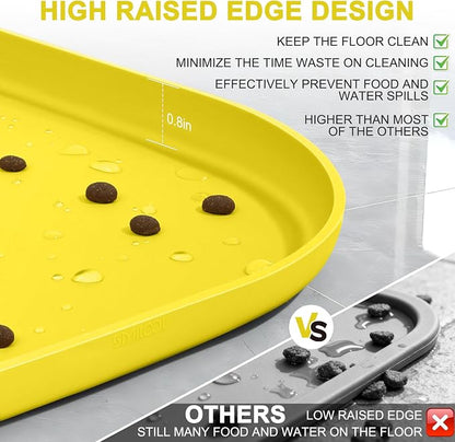 SMILOOL Waterproof Silicone Pet Food Mat with Raised Edge for Dog & Cat | 22" x 14" Non-Slip Pet Feeding Mats with Lip for Food & Water Bowl, Food Grade, Easy Cleaning, Light Yellow