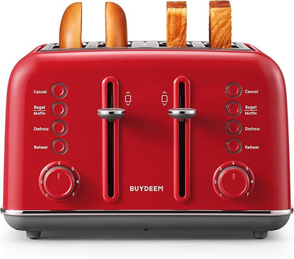 BUYDEEM DT640 4-Slice Toaster, Extra Wide Slots, Retro Stainless Steel