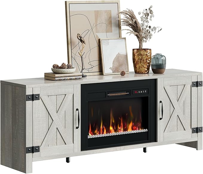 Bestier 63" Fireplace TV Stand for TVs Up to 70", Farmhouse Barn Door