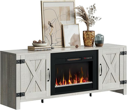 Bestier 63" Fireplace TV Stand for TVs Up to 70", Farmhouse Barn Door
