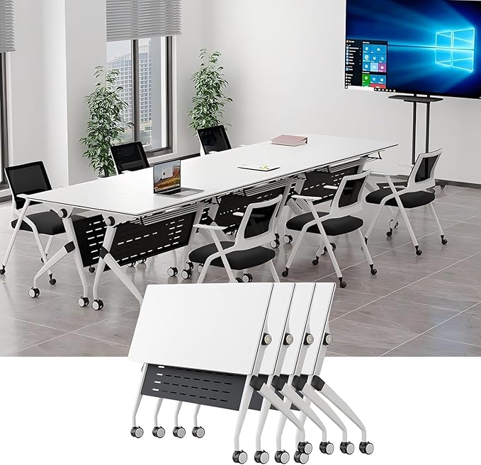 YUOXU Conference Room Table,Folding Conference Table,Flip Top Mobile Desk with Locking Silent Casters-Space Saving Rolling Table for Training Room, Office, Classroom (4, 62.99 * 23.62 * 29.53")