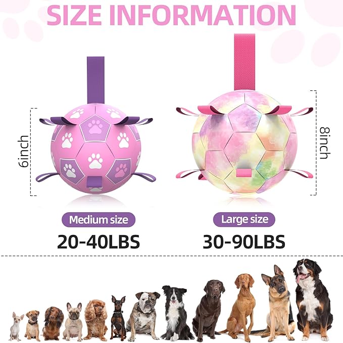 QDAN Dog Toys Soccer Ball with Straps - Durable Balls for Small Medium Dogs, Beach Pool Water Toy Dog Tug Toys for Tug of War, Puppy Pet Birthday Gifts (6 Inch)