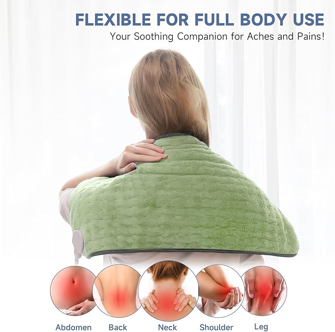 Electric Heating Pad for Pain Relief, Soft Heat Wrap for Neck, Moist/Dry Heat