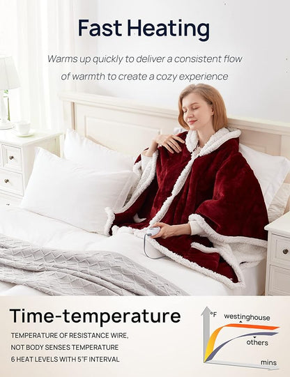 Westinghouse Wearable Heated Throw Blanket, Electric Heated Wrap Poncho Shawl