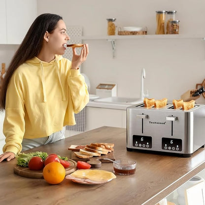 Toaster 4 Slice, Techwood Stainless Steel 4-Slice Toaster Wide Solt