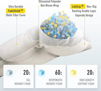 SUNROX LokGrip Non Slip Tufted Memory Foam Bench Cushion, FadeShield Water Resistant Durable Thicken Outdoor/Indoor Bench Seat Pads 36x14x4 inch, Cream