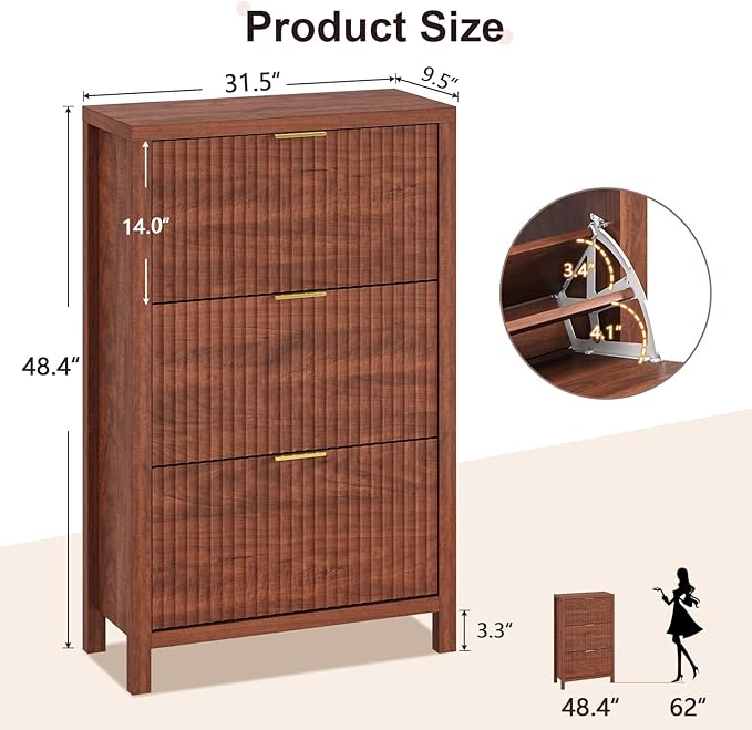 Shoe Cabinet Storage for Entryway, Fluted Shoe Cabinet