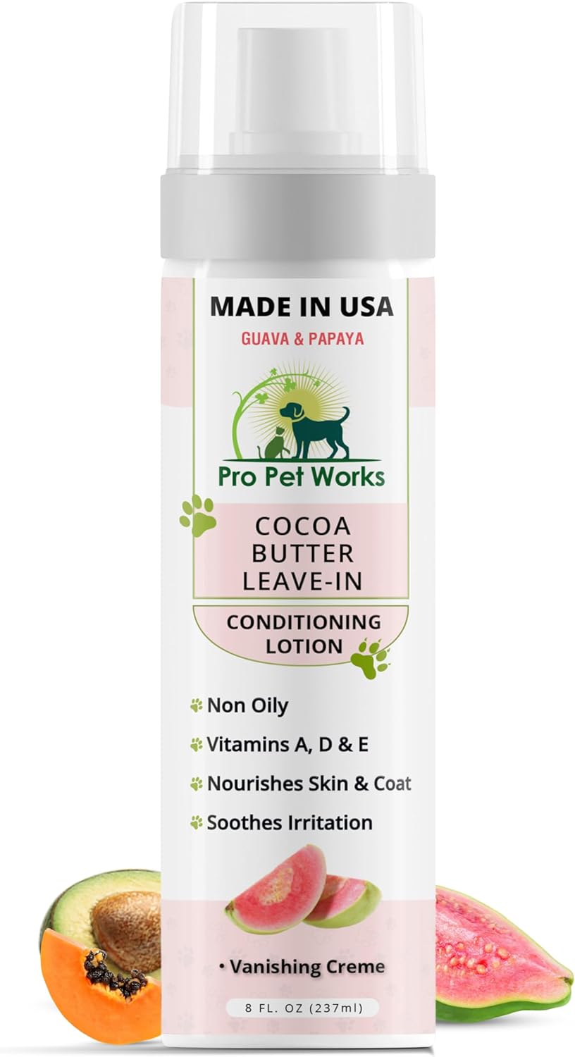 Pro Pet Works 5 in 1 Cocoa Butter Leave-in Conditioner Lotion for Dogs & Cats-Hot Spot Cream/Balm for Allergies, dermatosis, Paw Fungus Or Itchy Skin-Heals Small Cuts & Abrasions[Made in USA]