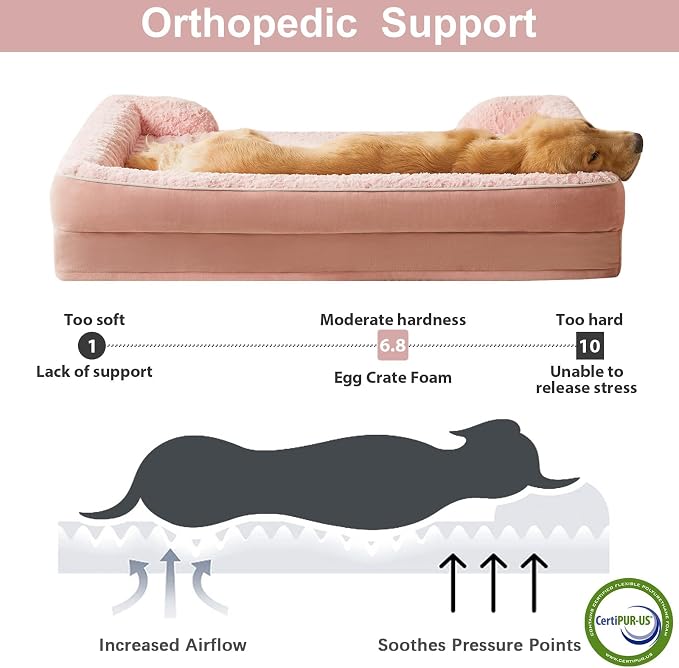 WNPETHOME Orthopedic Washable Dog Bed Large for Senior Dog Cozy Sleep | Waterproof Big Soft Dog Couch Sofa Bed for Dogs Relax with Removable Cover Supportive Comfort Pet Bed Pink 36x27 Inch