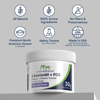 AnimalBiome S boulardii + FOS for Cats and Dogs Probiotic Prebiotic - 30g