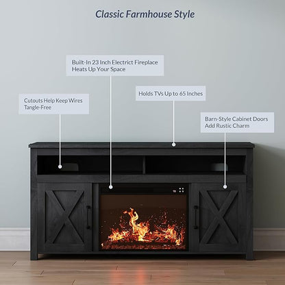 BELLEZE 58" Farmhouse Fireplace TV Stand