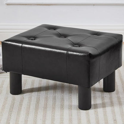 FIMIVIBI Small Foot Stool Ottoman, Faux Leather Footstool Ottoman Foot Rest for Couch, Rectangle Footstools and Ottomans Small for Living Room, Entryway and Bedroom (Black)