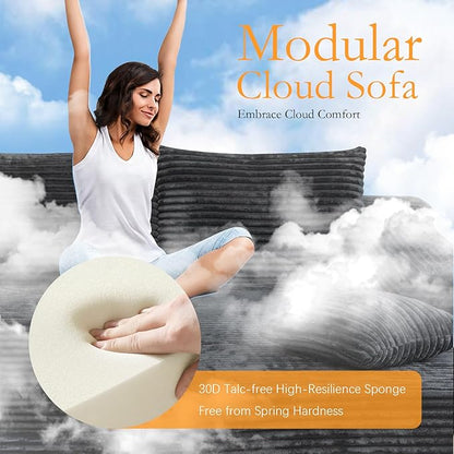 106'' Boneless Couches for Living Room, L Shaped Modular Sectional Sofa with Chaise Lounge, Faux Rabbit Fur & Layered Cushion Deep Seat Cloud Couch, No Assembly (Dark Grey, Right Facing Chaise)