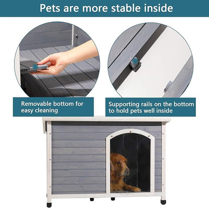 Petsfit Outdoor Wooden Dog House with Adjustable Foot