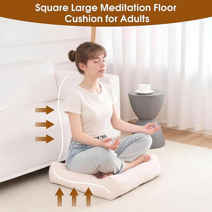 Tikuns 4Pcs Floor Pillows for Adults, 22x22 Inch Meditation Cushions, Large Square Sitting Cushion Living Room Memory Foam Pillow for Sitting (4, Beige, 22x22x4 Inch)