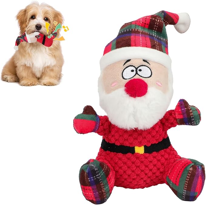 Rypet Pet Christmas Toy Dog Stuffed Squeaky Toys Puppy Durable Plush Toy Santa Dog Toys for Medium Small Dogs