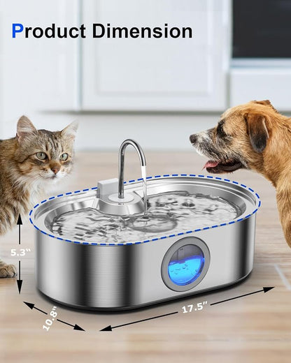 3.4Gal Dog Water Fountain for Large Dogs, 13L Stainless Steel Large Pet Fountain with Deeper & Wider Drinking Area, Automatic Dog Water Bowl Dispenser with Water Window (with 7 Filters)