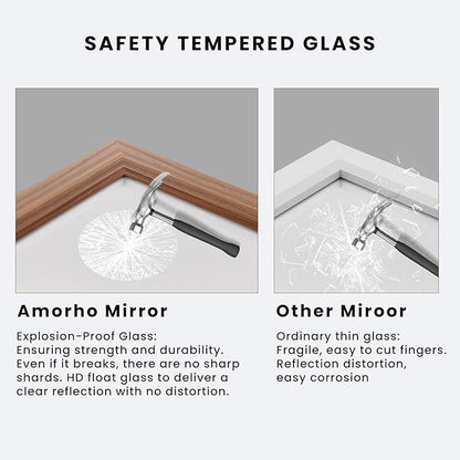 Amorho Bathroom Mirror, 24x32 Inch Wall Mirror, Walnut Wood Grain Metal Framed