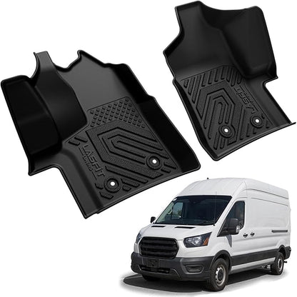 LASFIT Front Floor Mats for 2022-2025 2026 Ford Transit 150/250/350/350HD Vinyl Floor(Not for Transit Connect) All Weather Protector TPE Van Floor Liners for Transit Cargo/Passenger/Crew Vans, Black