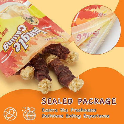 Jungle Calling Beef Tendons for Dogs, Duck Wrapped Tendons Dog Chews Long Lasting Hip and Joint Supplement for Dogs with Glucosamine (Knotted Bone)