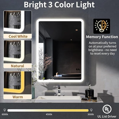 BEAUTYPEAK 24 x 32 LED Bathroom Medicine Cabinet Mirror, Adjustable Shelves