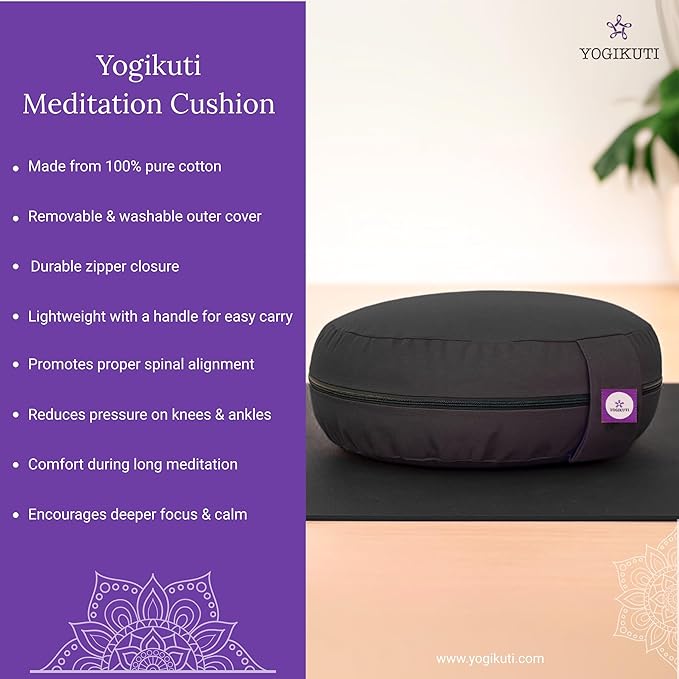 Yogikuti Meditation Cushion – 100% Pure Cotton Zafu for Comfortable Meditation & Yoga – Floor Sitting Pillow for Mindfulness & Support
