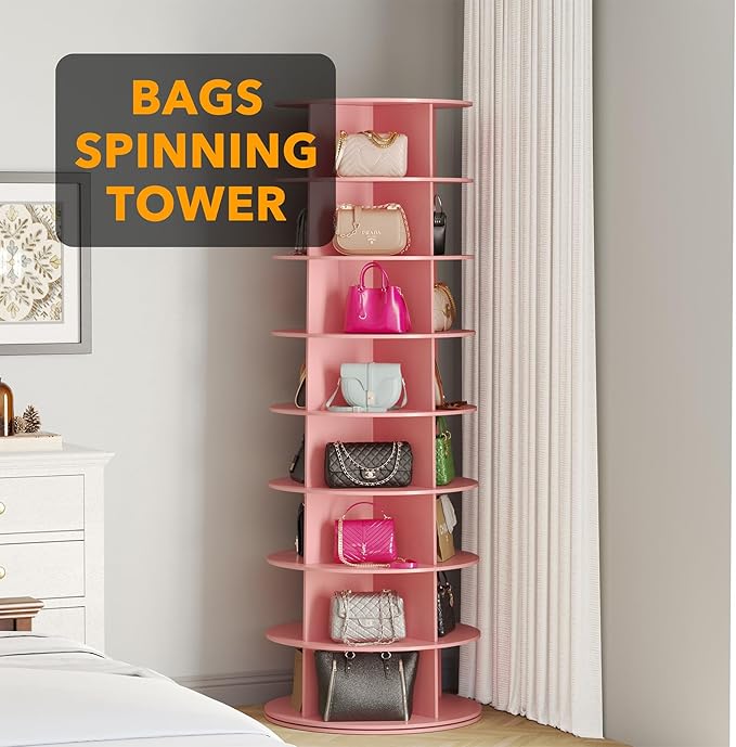 SpaceAid 8 Tier Rotating Shoe Rack Tower, Spinning Shoe Display Lazy Susan