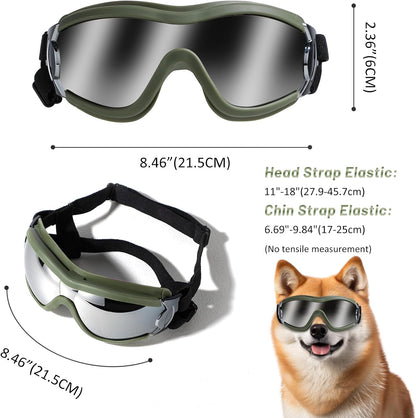 NVTED Dog Sunglasses Goggles, UV Wind Dust Fog Protection Pet Glasses Eye Wear Protection with Adjustable Strap for Medium or Large Dog (Green)
