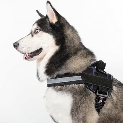 Dogline Dog Harness, Reflective No-Pull Adjustable Vest with Handle for Walking, Training, Breathable, No - Choke Harness for Small, Medium or Large Dogs Room for Patches Girraffe Grey S 18"-24"