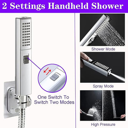 8"High Pressure Square Rain Shower Head and 2-in-1 Hand Shower.Equipped