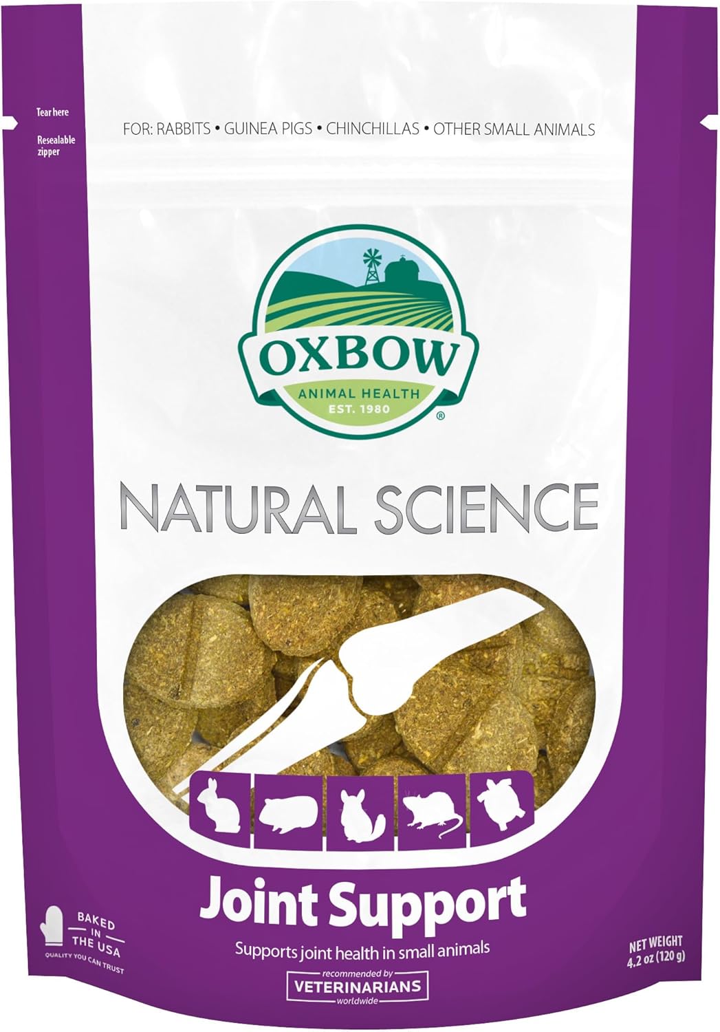 Oxbow Animal Health Natural Science Joint Support, Anti Inflammatory Supplement for Rabbit & Guinea Pig, Oxbow Timothy Hay, Made with Glucosamine, Turmeric, & Yucca, Made in USA, 4.2 oz Bag