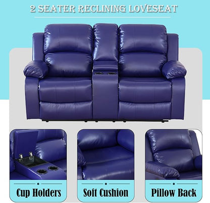 Caberryne Leather Recliner Sofa，Reclining Sofa for Living Room Furniture Sets，Purple Wall Hugger Recliner Couch with Cupholder for Living Room/Office/Theater Seating(3 Seater Sofa)