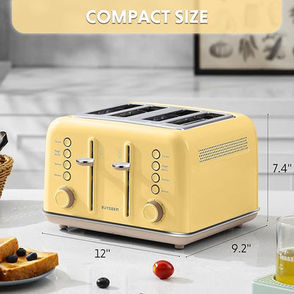 BUYDEEM DT640 Retro 4 Slice Toaster, 7 Shade Settings, Extra Wide 1.5'' Slots