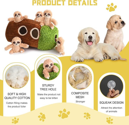 Interactive Squeaky Dog Toys Plush Sloth Dog Toy, Stuffing Woodland Friends Burrow, Squeaky Plush Dog Toy for Small Medium Large Dogs (Large)