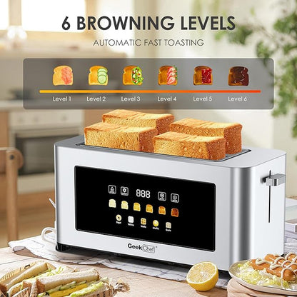 Geek Chef Long Slot Toaster 4 Slice, 1.5" Touch Screen Extra Wide Slots