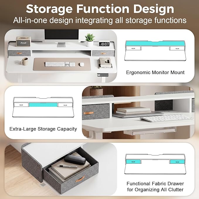 Electric Standing Desk with Drawers, 48 Inch Height Adjustable Desk with Power