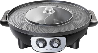 Food Party Hot Pot with Grill 2 in 1 Electric Smokeless Grill and Hotpot Pot