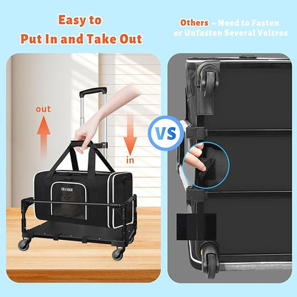 Small Pet Carrier 18"x13"x9.5" with Wheels Airline Approved, Black | for Southwest Airlines, Lockable Safety Zippers and Anti-Scratch Mesh, Pets Under 10 lbs