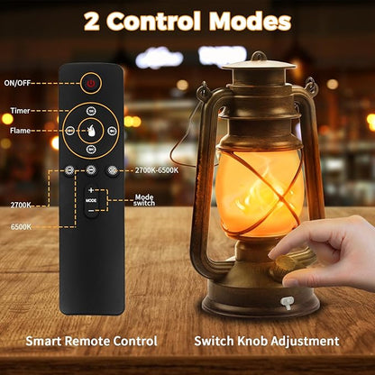 2 Pack Bronze Vintage 4 Modes Light LED Lanterns，Rechargeable Dancing Flame
