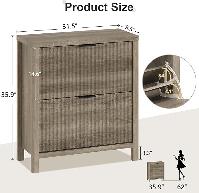 Shoe Cabinet Storage for Entryway, Fluted Shoe Cabinet