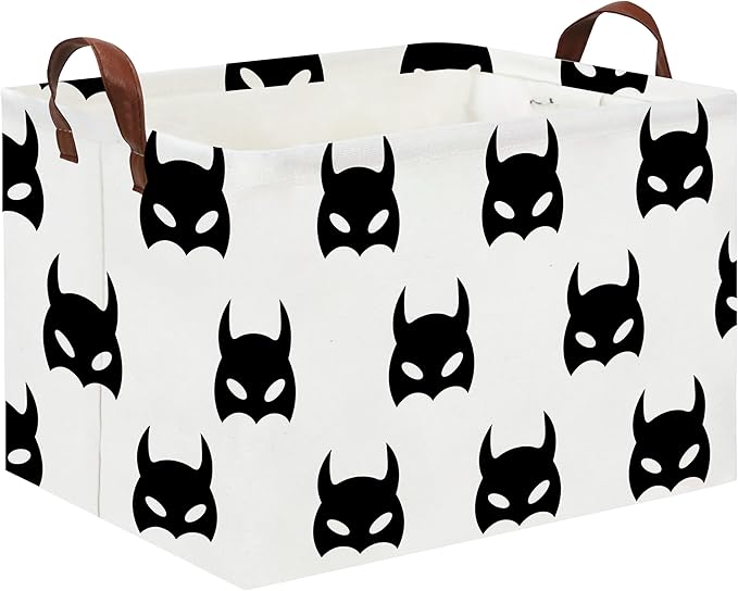 HIYAGON Batman Basket Kids Storage Basket Cute Basket Empty Toy Storage Bin Organizer Box Rectangular Room Decor for Home Books(Black bats)
