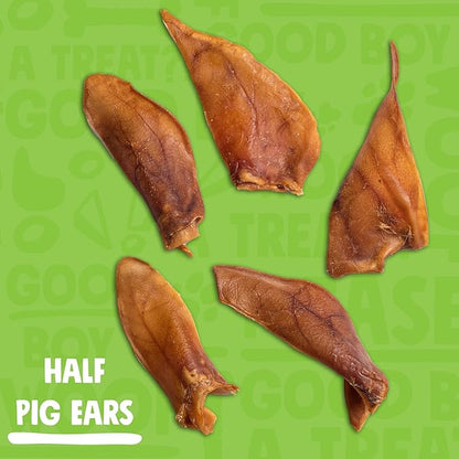 Natural Half Pig Ears for Dogs Large, Pigs Ears for Dogs - Premium Dog Ear Treat - Dog Chew Treats for Large and Small Breeds (12 Pack)