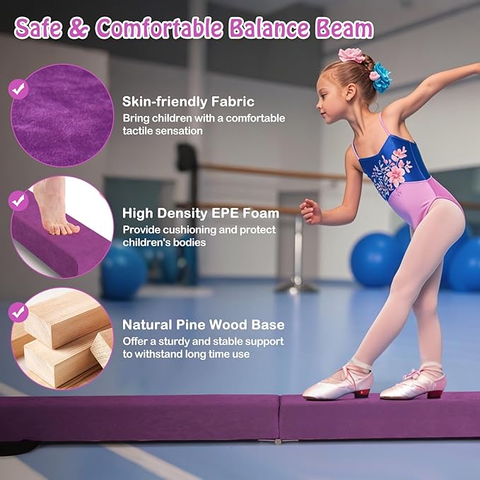 Giantex 7FT/8FT/9FT Balance Beam, Folding Gymnastics Beam w/Carry Handles