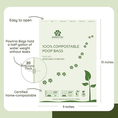 Certified Home Compostable Pet Waste Bags (Standard Size, 200 Bags, Single Roll), Biodegradable poop bag for dog, Cat Litter Bags, Leak Proof, Vegetable Starches, Thick, Easy to Open