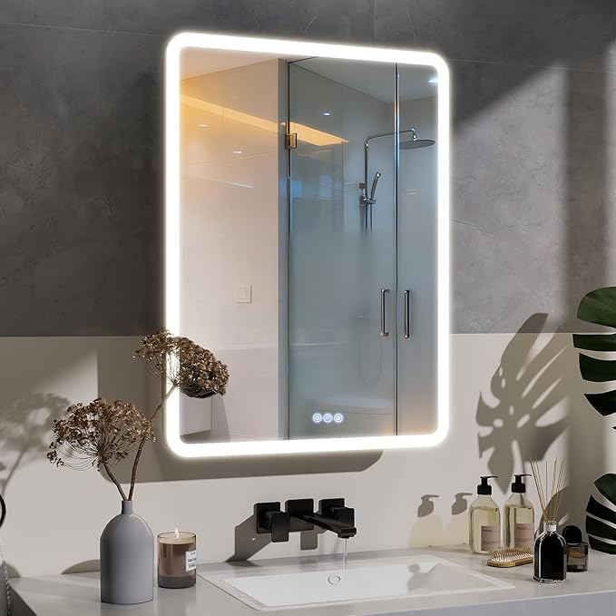 BEAUTYPEAK 24 x 32 LED Bathroom Medicine Cabinet Mirror, Adjustable Shelves
