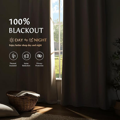 Beauoop 100% Blackout Curtains 96 Inch Long 2 Panels