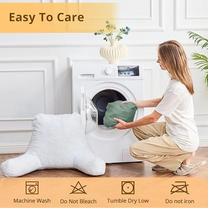 Sasttie Reading Pillow, Velvet Back Pillow for Bed Sitting Up, Adult Back-Rest Support Cushion with Arms for Sit Up on Couch, Sofa, and Floor, Dorm Essentials, Reading Accessories, Sage