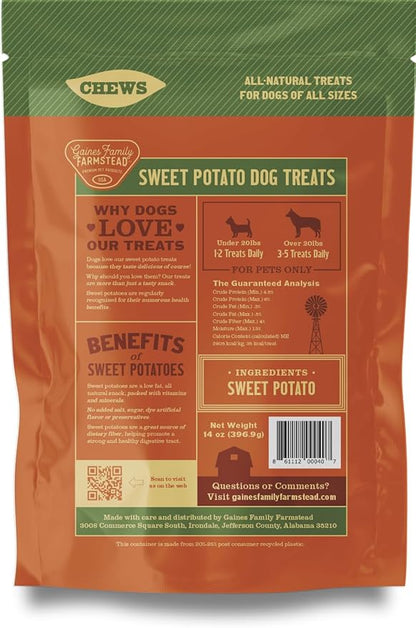 Gaines Family Farmstead Sweet Potato Chews for Dogs - 8 oz Bag, Single Ingredient, Dehydeated Sweet Potato Dog Treats, High Fiber, Grain-Free, Rawhide Alternative, Vitamin-Rich, Made in USA