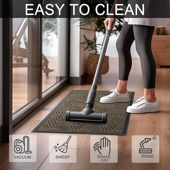 XADP Front Door Mat 29.5"x17" Indoors Outdoors Welcome Mats, Waterproof Non-Slip Rubber Backing Heavy Duty Doormat Outside Entrance, Low Profile Entryway Rugs Floor Mat for Patio, Pattern B Brown