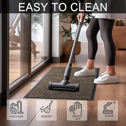 XADP Front Door Mat 29.5"x17" Indoors Outdoors Welcome Mats, Waterproof Non-Slip Rubber Backing Heavy Duty Doormat Outside Entrance, Low Profile Entryway Rugs Floor Mat for Patio, Pattern B Brown